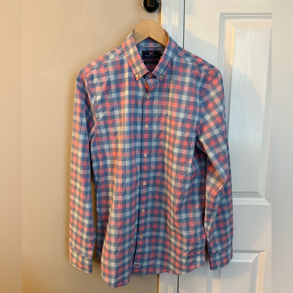 Men's Vineyard Vines Slim Fit Murray Checkered Shirt - Blue and Pink
